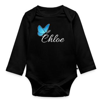 Chloe mit blauen Schmetterling LiS - Baby Bio-Langarm-Body - Schwarz - Vorne