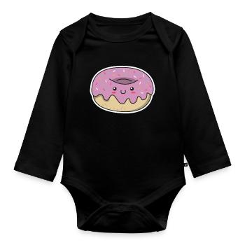 Donut kawaii cadeau glaçage visage mignon - Body Bébé bio manches longues - noir - Devant
