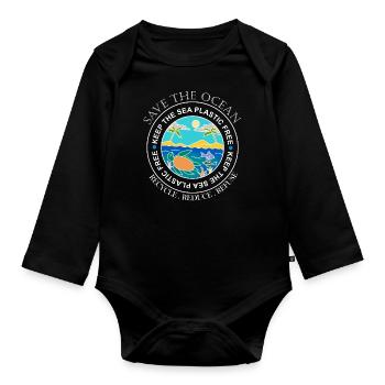 Save the ocean plastic ocean plastic gift - Organic Longsleeve Baby Bodysuit - black - Front