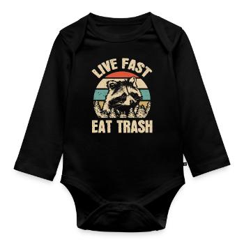 Waschbär Fast Food Müll Vintage Camper Geschenk - Baby Bio-Langarm-Body - Schwarz - Vorne