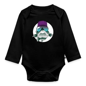 Poisson cool avec lunettes de soleil et cap - Body Bébé bio manches longues - noir - Devant