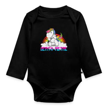 Death Metal Licorne Arc-en-ciel - Body Bébé bio manches longues - noir - Devant