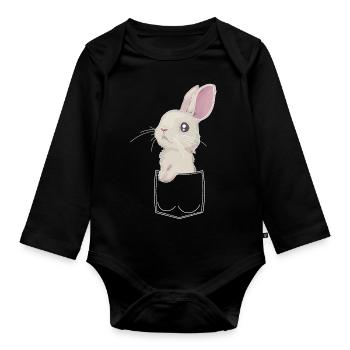 Bunny in the breast pocket Shirt pocket - Organic Longsleeve Baby Bodysuit - black - Front