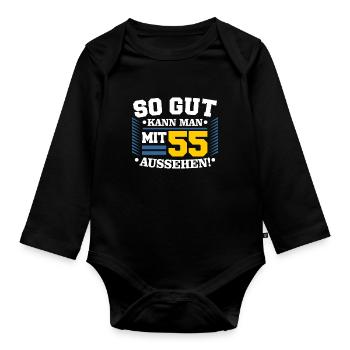 55. Geburtstag - Baby Bio-Langarm-Body - Schwarz - Vorne
