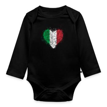 Heart Italian flag vintage - Organic Longsleeve Baby Bodysuit - black - Front