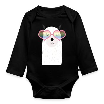 Llama, Rainbow, Sunglasses, Pride, Love, Heart - Organic Longsleeve Baby Bodysuit - black - Front