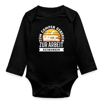 Camper, Campen, Zelten, Outdoor, - Baby Bio-Langarm-Body - Schwarz - Vorne