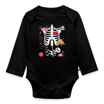 halloween t shirt maternity - Organic Longsleeve Baby Bodysuit - black - Front