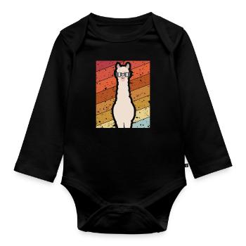 Retro Alpaka - Baby Bio-Langarm-Body - Schwarz - Vorne
