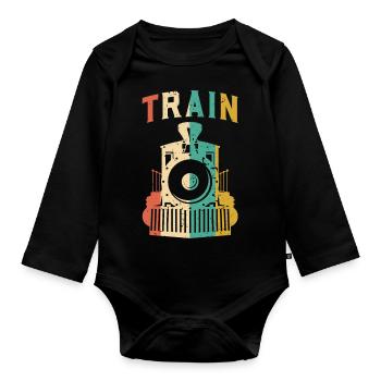 Train - Organic Longsleeve Baby Bodysuit - black - Front