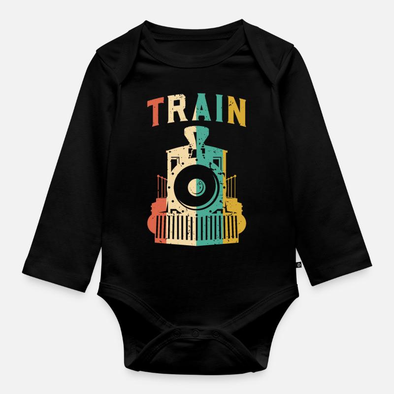Train - Organic Longsleeve Baby Bodysuit - black