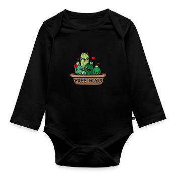 Free hugs Kaktus - Baby Bio-Langarm-Body - Schwarz - Vorne