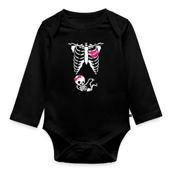 Halloween Mutter Skelett Schwanger Baby - Baby Bio-Langarm-Body - Schwarz - Vorne