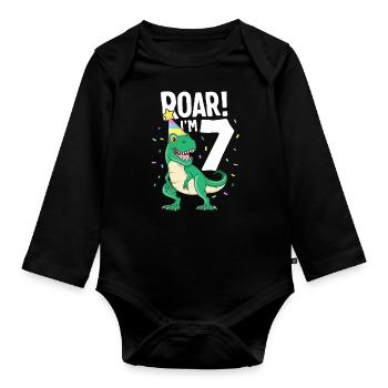 Ich bin 7 TRex Geburtstag Dinosaurier Happy Seven 7. Brüllen - Baby Bio-Langarm-Body - Schwarz - Vorne