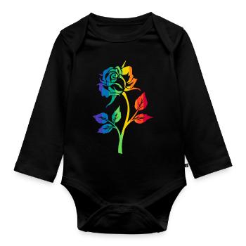 RAINBOW ROSE - Organic Longsleeve Baby Bodysuit - black - Front