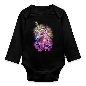 Zauberhaftes Einhorn Sommer Mädchen Geschenk Rosa - Baby Bio-Langarm-Body - Schwarz - Vorne