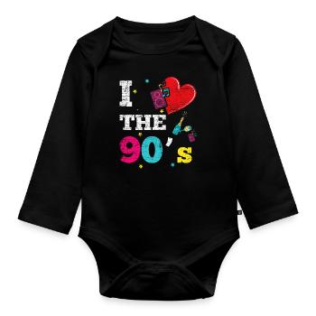 J'aime les années 90 - Body Bébé bio manches longues - noir - Devant