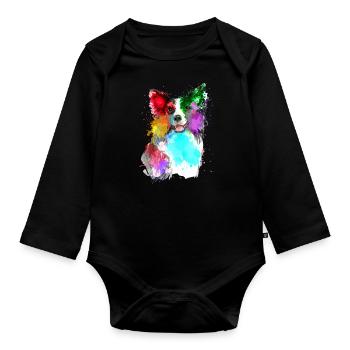 Border Collie - Organic Longsleeve Baby Bodysuit - black - Front