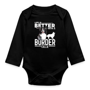 Border Collie - Body Bébé bio manches longues - noir - Devant