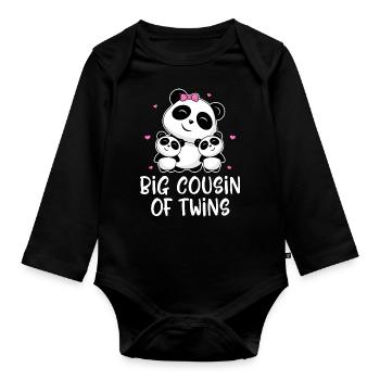 Big Cousin Of Twins - Cute Panda Pandas - Organic Longsleeve Baby Bodysuit - black - Front