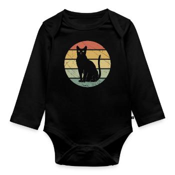 Katze retro vintage Katzen - Baby Bio-Langarm-Body - Schwarz - Vorne