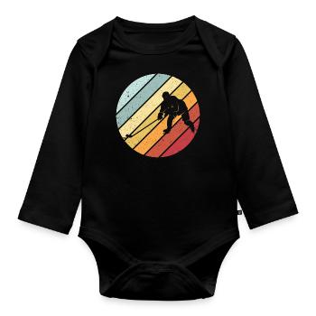 Eishockey retro vintage - Baby Bio-Langarm-Body - Schwarz - Vorne