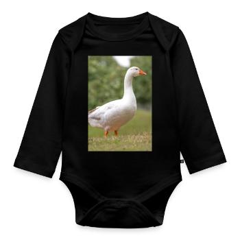 White Goose (domestic goose) - Organic Longsleeve Baby Bodysuit - black - Front