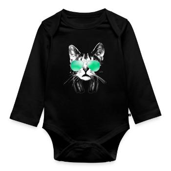 Cool DJ Cat - Organic Longsleeve Baby Bodysuit - black - Front