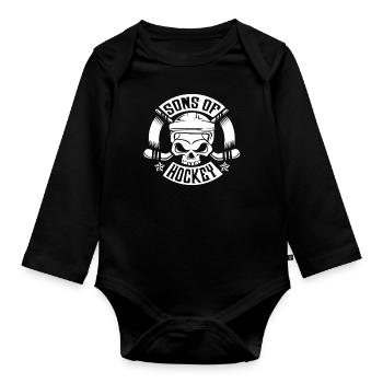Cadeau de crâne de batte de hockey sur glace rétro - Body Bébé bio manches longues - noir - Devant
