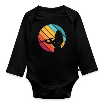 Flute instrument flutist gift retro orchestra - Organic Longsleeve Baby Bodysuit - black - Front