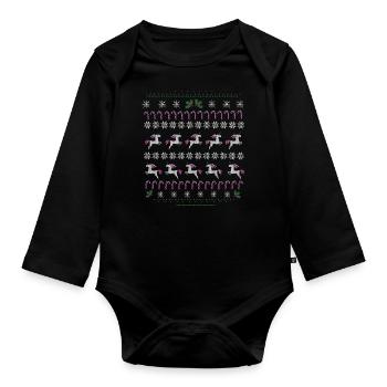 Weihnachten Ugly Sweater Einhorn - Baby Bio-Langarm-Body - Schwarz - Vorne