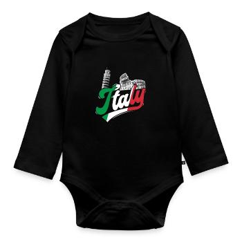 Italien Kolosseum Schiefer Turm Von Pisa - Baby Bio-Langarm-Body - Schwarz - Vorne