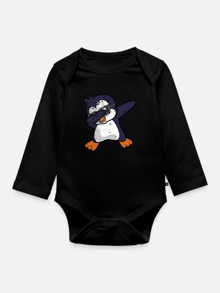 Pinguin Dab Dabbing - Baby Bio-Langarm-Body - Schwarz