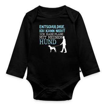 Hunde – Shirt Hundepapa Hundeglück Pfote Geschenk - Baby Bio-Langarm-Body - Schwarz - Vorne