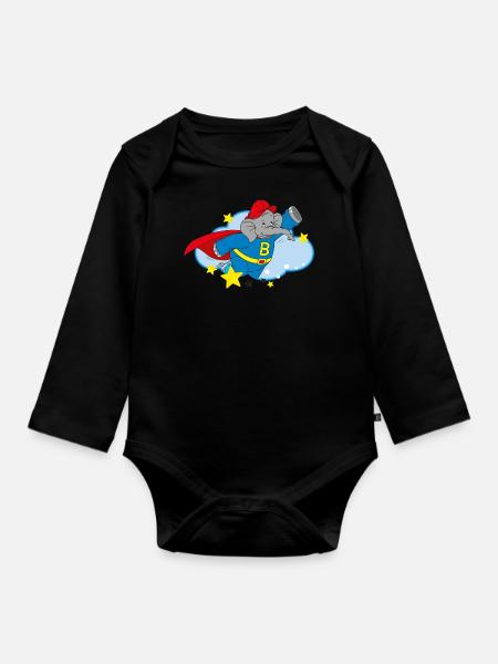 Benjamin Blümchen Superheld mit Cape - Baby Bio-Langarm-Body - Schwarz