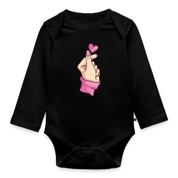 K-Pop Korea Hand Finger K-Drama Japan Geschenk - Baby Bio-Langarm-Body - Schwarz - Vorne