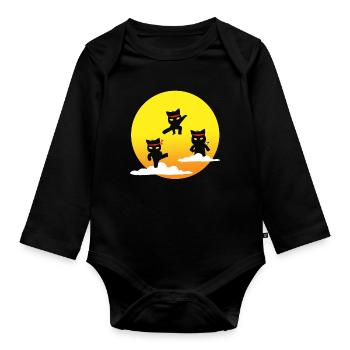Ninja Katzen - Baby Bio-Langarm-Body - Schwarz - Vorne