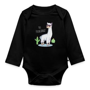 Funny Gift Lama No Problama Cactus Design - Baby Bio-Langarm-Body - Schwarz - Vorne