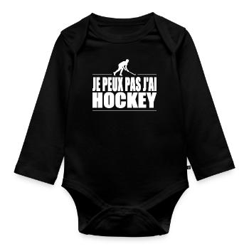 Je peux pas j'ai hockey - Body Bébé bio manches longues - noir - Devant