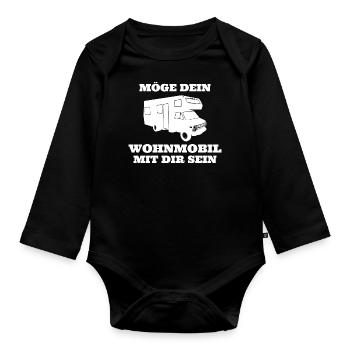 Your mobile home - Organic Longsleeve Baby Bodysuit - black - Front