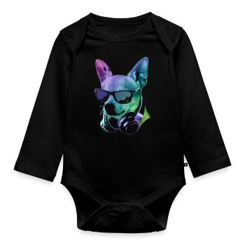 DJ Chihuahua - Baby Bio-Langarm-Body - Schwarz - Vorne