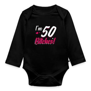 50th birthday - Organic Longsleeve Baby Bodysuit - black - Front