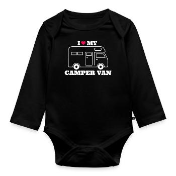 J'aime mon van de campeur - Body Bébé bio manches longues - noir - Devant