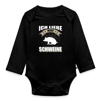 Schwein Ich liebe meine Schweine - Baby Bio-Langarm-Body - Schwarz - Vorne