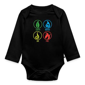 Earth water air fire - Organic Longsleeve Baby Bodysuit - black - Front