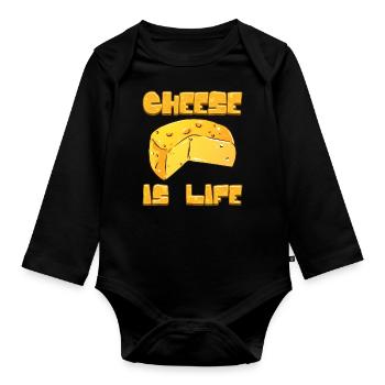 Cheese Lover Gift Cheese is Life - Organic Longsleeve Baby Bodysuit - black - Front