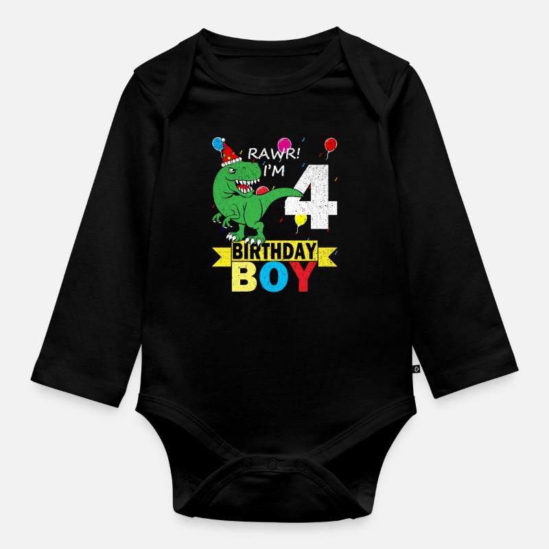 Tee-shirt dinosaure anniversaire 4 ans - Body Bébé bio manches longues - noir