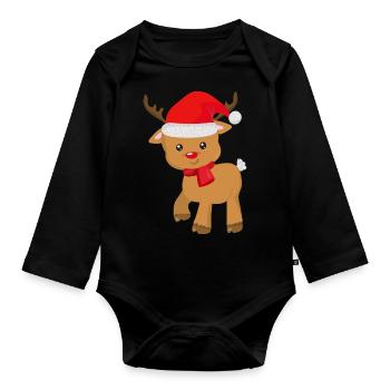 Funny reindeer cute xmas christmas gift - Organic Longsleeve Baby Bodysuit - black - Front
