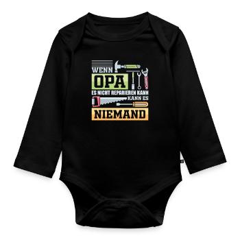 Opa Handwerker König Geschenk - Baby Bio-Langarm-Body - Schwarz - Vorne
