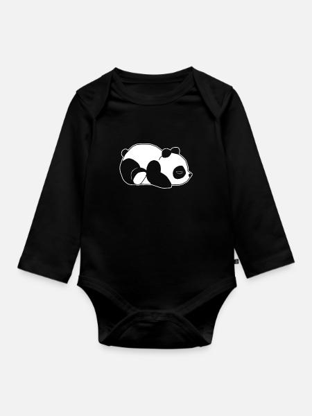 Panda, süß, Tier, Comic - Baby Bio-Langarm-Body - Schwarz